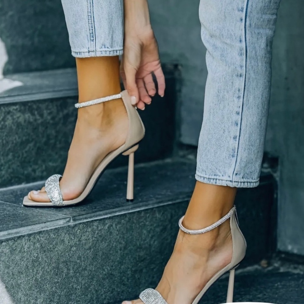 Cape Robbin Nude Rhinestone Ankle-Strap Stiletto Heels